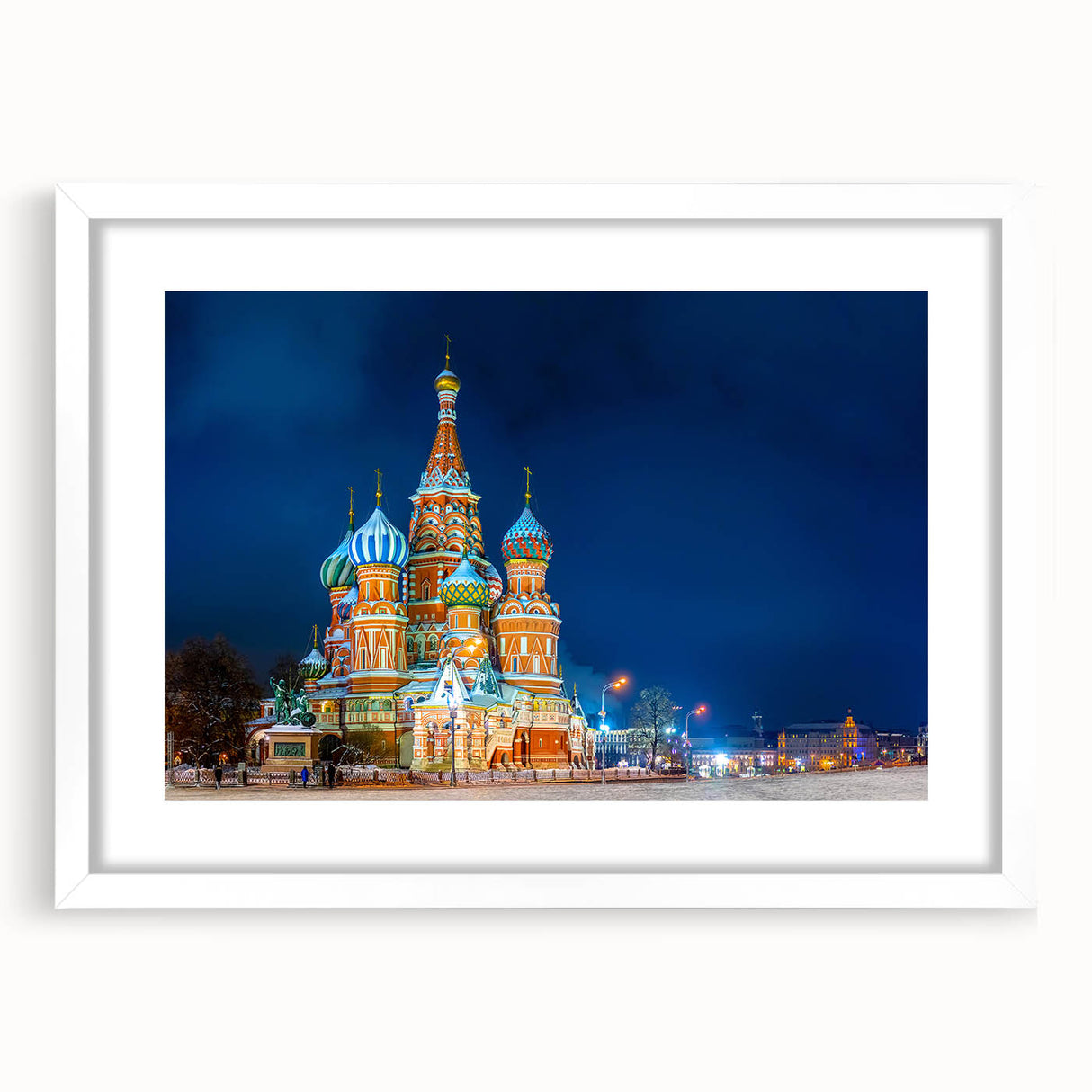 Textured abstract art print of Moscow skyline in muted gray tones on a framed white mat, ideal for bedroom art.