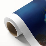 Art Deco poster of Moscow skyline in muted gold and black tones on rolled canvas.