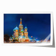 Rolled print of Moscow cityscape with floral accents in soft pastels, ideal for dining room wall art.