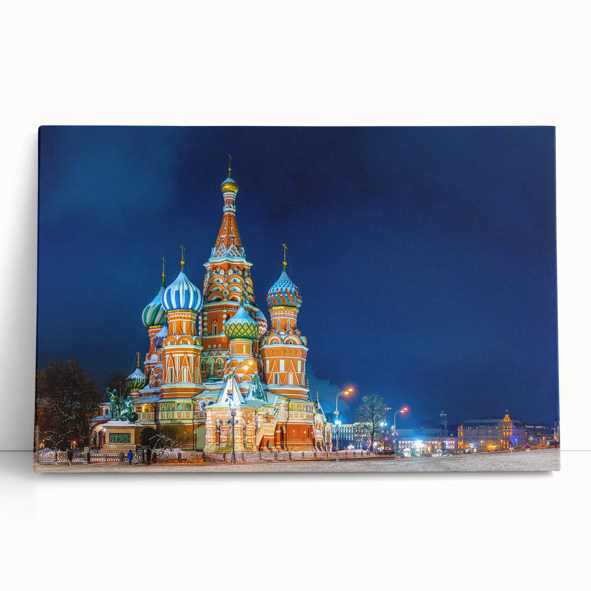 Black and white photo of Moscow skyline on stretched canvas, ideal for kitchen wall art.