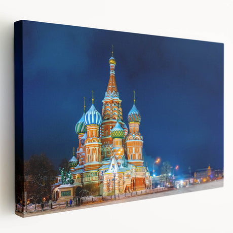 Large canvas print of Moscow skyline in muted gray and blue tones, suitable for kitchen wall art.