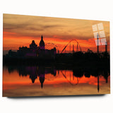 Large abstract wall art of Sochi scenery in muted blue and green acrylic glass, ideal for bedroom or dining room decor.