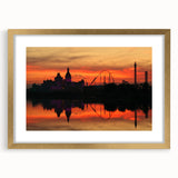 Abstract art print of Sochi scenery in muted earth tones, framed in gold, ideal for dining room decor.