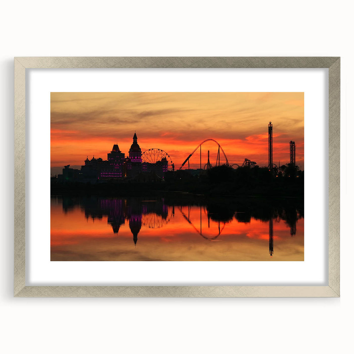 Extra large wall art depicting an abstract textured scene of Sochi, Russia, in muted earth tones, framed in silver.