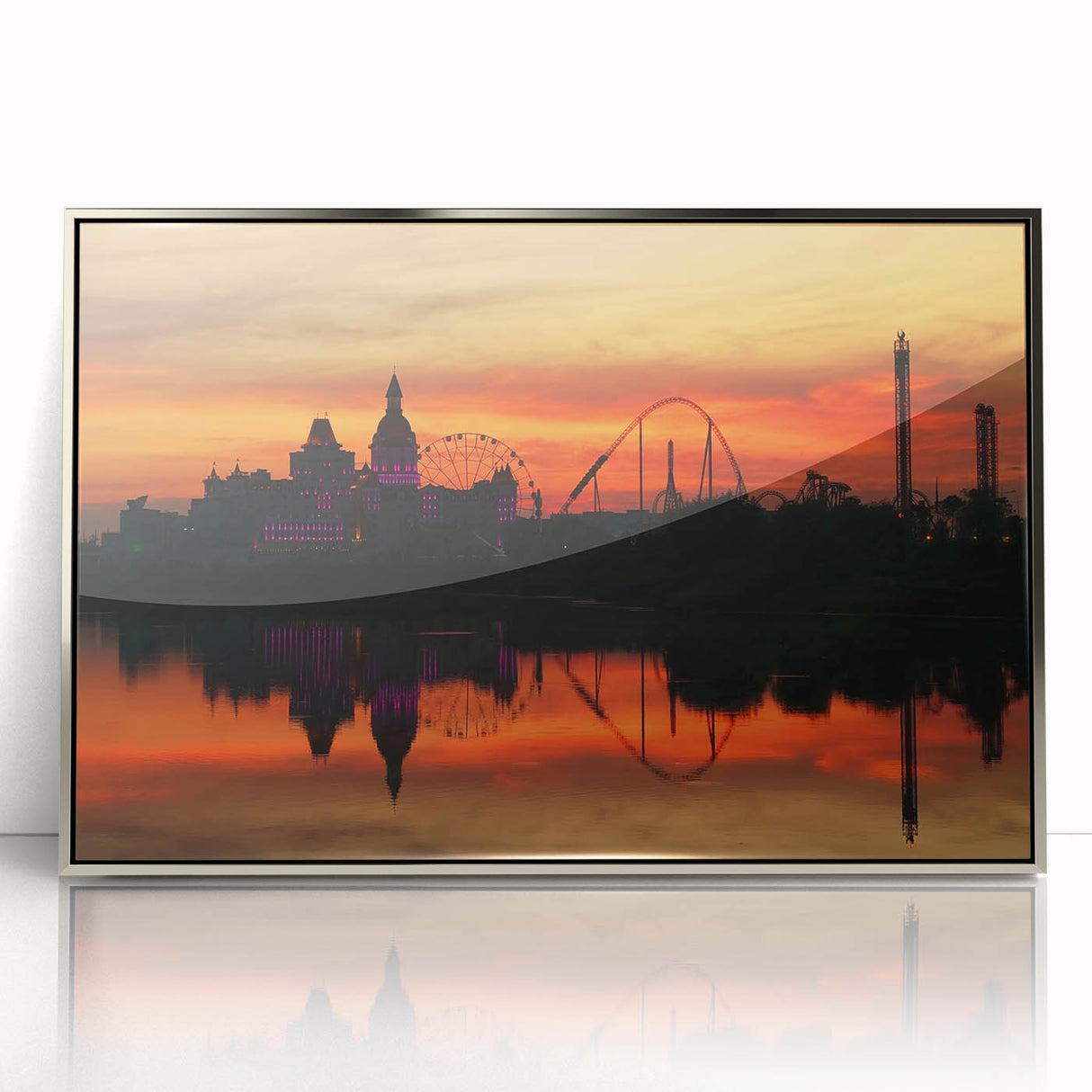 Large acrylic print of a Sochi landscape in muted colors, framed in silver, suitable for modern art wall decor.