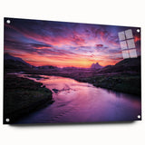 Acrylic print of a Scottish landscape with muted green and blue tones, suitable for bedroom or dining room decor.