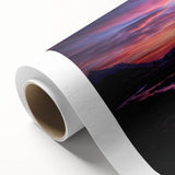 Art Deco poster of a Scottish landscape on rolled canvas, with muted green and blue tones.