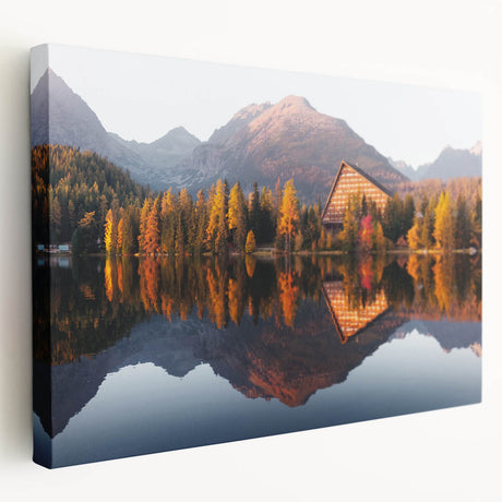 Side view of a stretched canvas depicting a European Slovakian landscape, ideal for kitchen wall art.