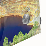 Large abstract wall art depicting Andalucian scenery in muted earth tones on acrylic glass, suitable for dining room decor.