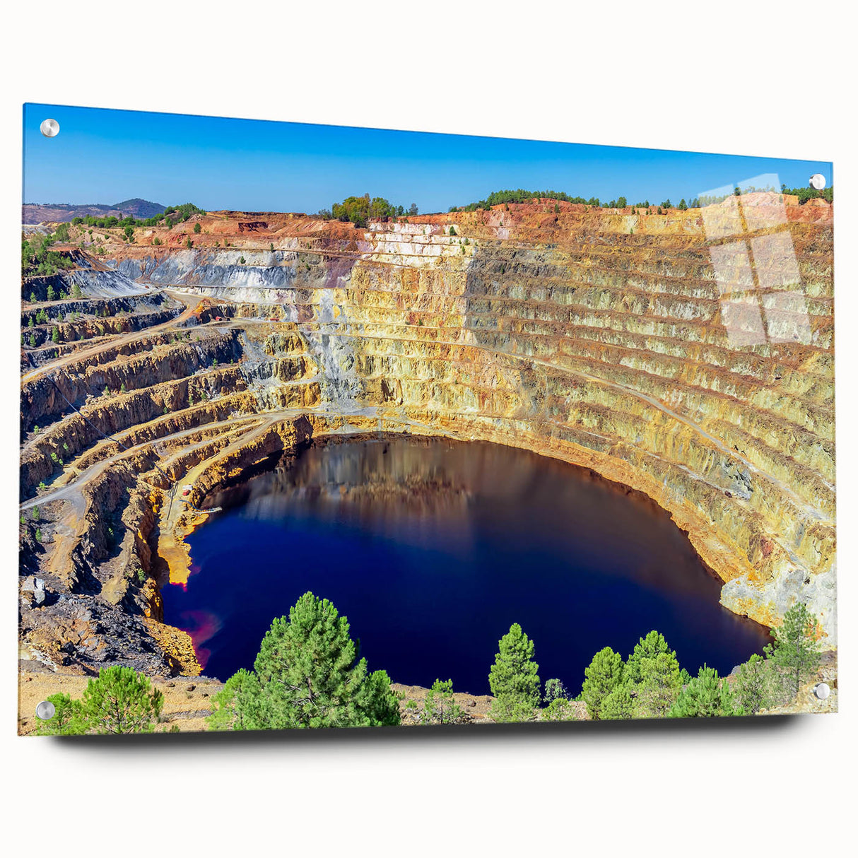 Acrylic glass print of Andalucian landscape in subdued earth tones, suitable for bedroom or dining room decor.