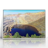 Large art print of Andalucia, Spain scenery in mid-century modernist style, framed in white acrylic.