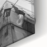 Large abstract wall art of Barcelona skyline in muted tones on acrylic glass, suitable for dining room art.