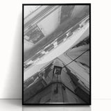 Large abstract wall art of Barcelona skyline in mid-century modernist style, featuring muted earth tones on a framed acrylic.