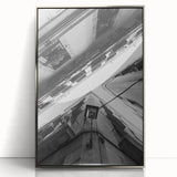 Large art print of Barcelona skyline in muted silver and gray tones on a framed acrylic, ideal for modern art wall decor.