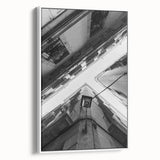 Vintage poster art of Barcelona with colorful accents on extra large framed canvas, ideal for living room decor.