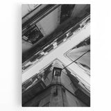 Black and white stretched canvas of Barcelona skyline, ideal for kitchen wall art or bedroom ambiance.