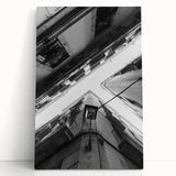 Black and white large art print of Barcelona scenery on stretched canvas, suitable for kitchen wall art.
