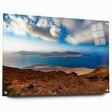 Acrylic print of a large abstract depiction of a European scenery, in muted earth tones, ideal for dining room art.