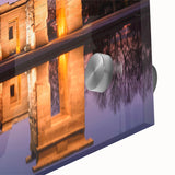 Large abstract wall art depicting Madrid with vibrant hues on acrylic glass, ideal for dining room ambiance.