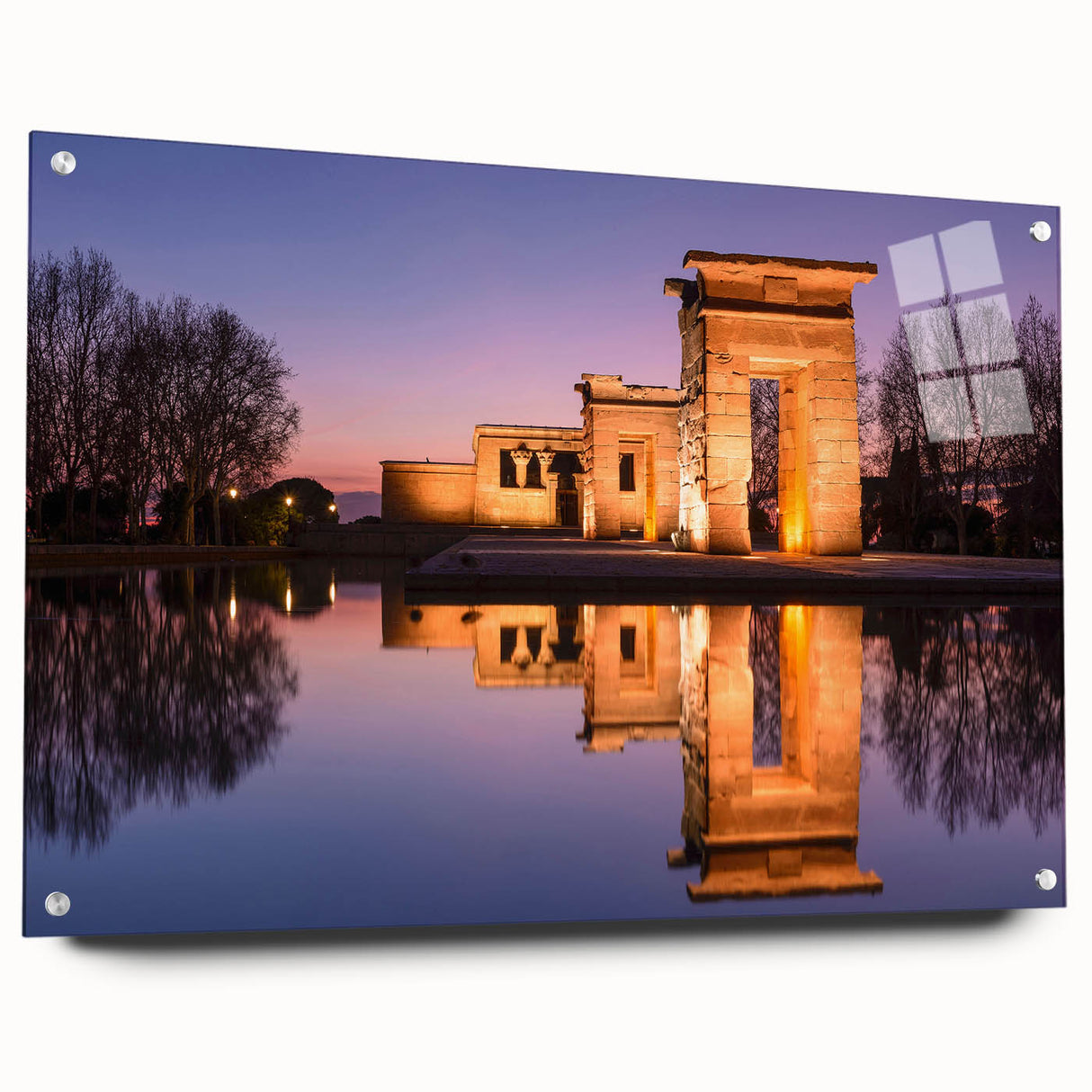 Acrylic print of Madrid cityscape in muted earthy tones, suitable for bedroom or dining room decor.