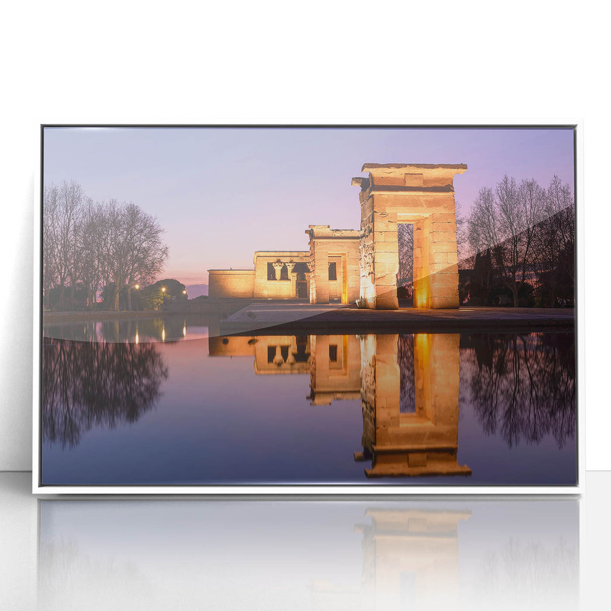 Art deco poster of Madrid skyline in muted pastel shades on a framed acrylic, suitable for modern nursery wall decor.