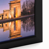 Extra large framed canvas featuring a textured depiction of Madrid's scenery in colorful art on a black background.