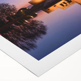 Art deco poster of Madrid scenery in muted earth tones on rolled canvas, suitable for dining room wall art.