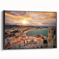 Black and white framed canvas of Valencia landscape, ideal for bedroom wall art in a vintage poster style.
