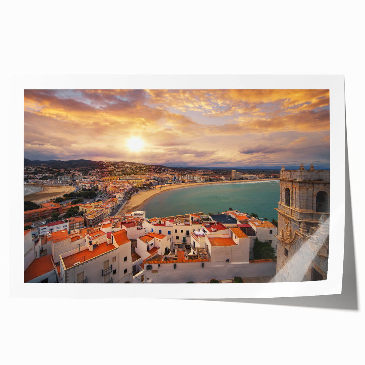 Rolled print of a Valencia, Spain scenery with vibrant floral accents, ideal for dining room wall art.