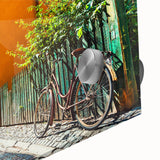 Large abstract wall art depicting Stockholm's skyline in muted tones on acrylic glass, suitable as dining room art.