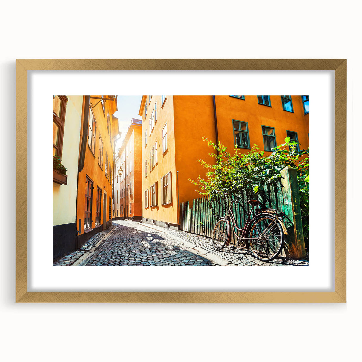 Abstract art print of Stockholm scenery in muted earth tones on a textured, extra large canvas, ideal for living room decor.
