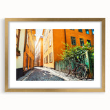 Abstract art print of Stockholm scenery in muted earth tones on a textured, extra large canvas, ideal for living room decor.