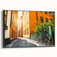 Black and white framed canvas of Stockholm landscape, featuring vintage poster art style, ideal for bedroom decor.