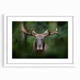 Abstract art print of a serene Swedish landscape in soft blue and white tones, framed with a white mat.