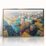 Framed acrylic print of a European landscape in muted earth tones, ideal for nursery wall art.