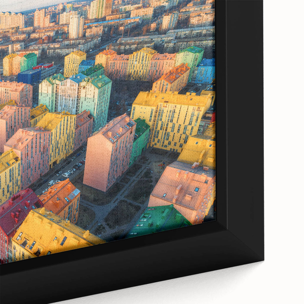 Extra large framed canvas featuring a textured depiction of a colorful Ukrainian village, ideal for living room decor.