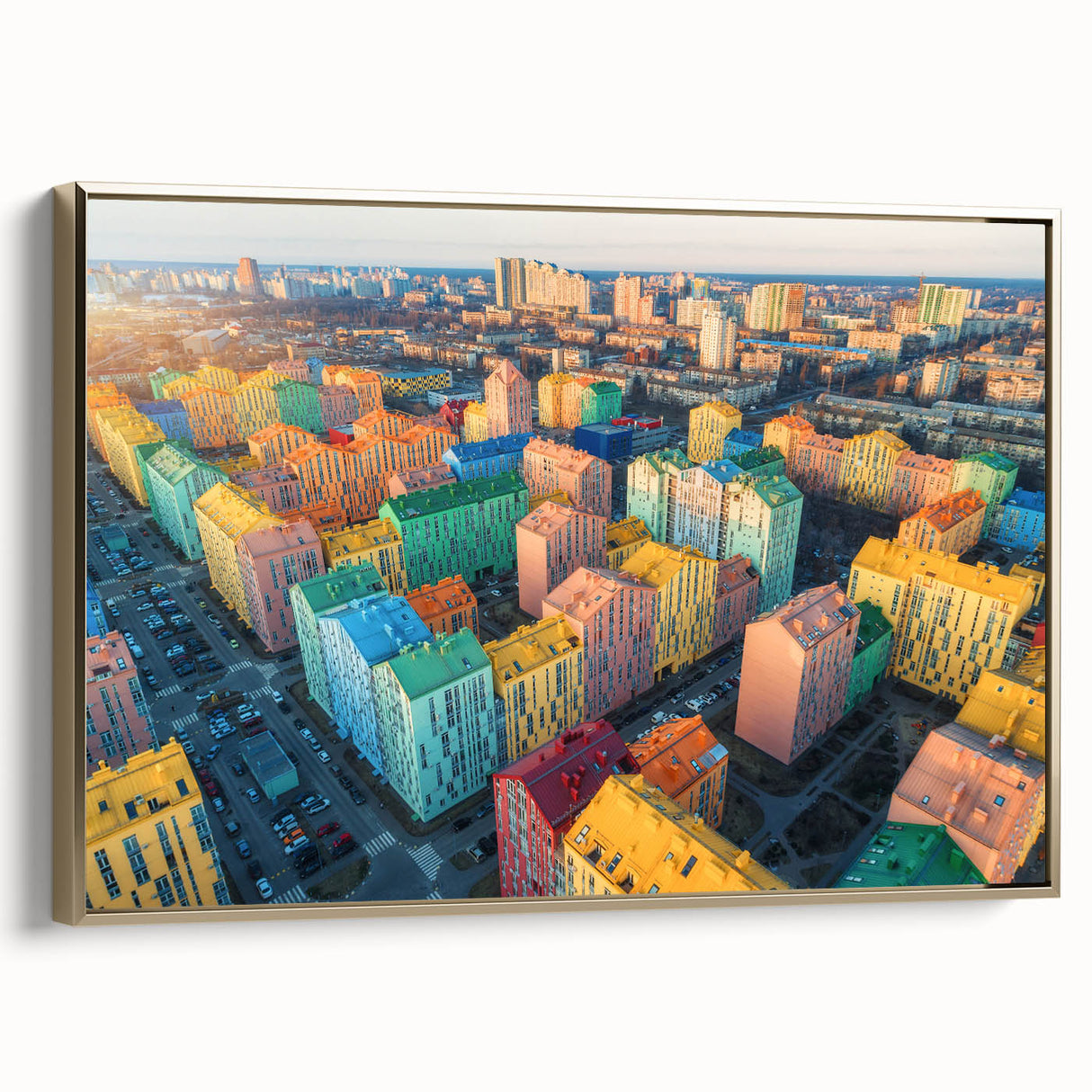 Framed canvas depicting a vintage-style Ukrainian landscape in black and gold tones, ideal for bedroom wall art.