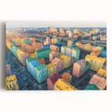 Large black and white stretched canvas featuring a scenic European landscape, ideal for kitchen wall art.