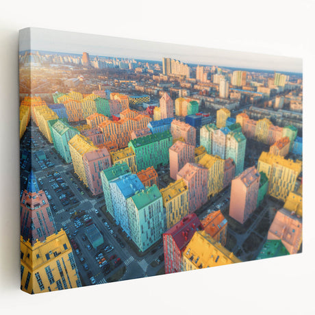 Large art depicting a serene Ukrainian landscape on stretched canvas, featuring muted green and blue tones.