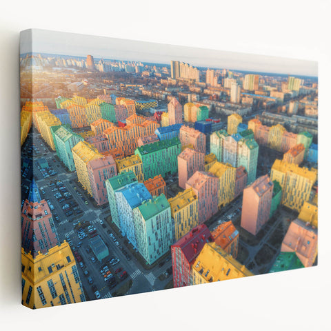 Large art depicting a serene Ukrainian landscape on stretched canvas, featuring muted green and blue tones.