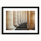 Colorful abstract art print of a European scene, featuring vibrant hues on a textured canvas, framed with a black mat.