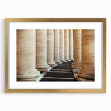 Extra large wall art featuring an abstract print of the Vatican in textured hues of gold and white, framed with a mat.