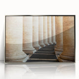 Mid-century modernist art depicting the Vatican, with muted earth tones on a framed acrylic print.