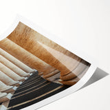 Extra large wall art featuring line art flowers and European scenery, in muted earth tones on rolled print.