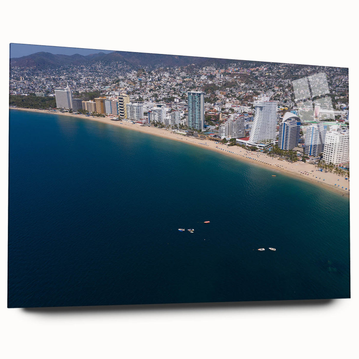 Large abstract wall art featuring Acapulco scenery in vibrant colors on acrylic glass.