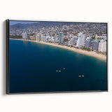 Black and white vintage poster art of Acapulco landscape on framed canvas, ideal for bedroom wall decor.
