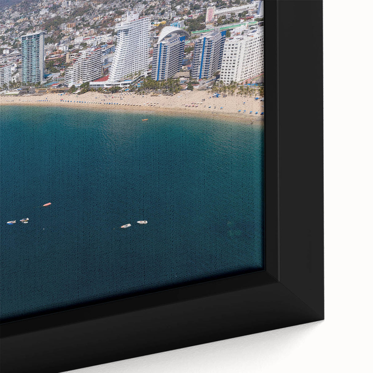 Extra large framed canvas of Acapulco scenery on black background with vibrant, colorful textures.