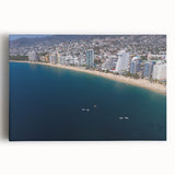 Black and white photograph of Acapulco's coastline on stretched canvas, ideal for kitchen wall art.