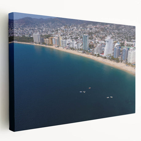 Side view of a stretched canvas depicting a vibrant Acapulco scenery, ideal for kitchen wall art.