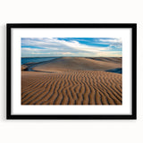 Extra large abstract art print of Baja California scenery with textured, colorful art in a black frame.